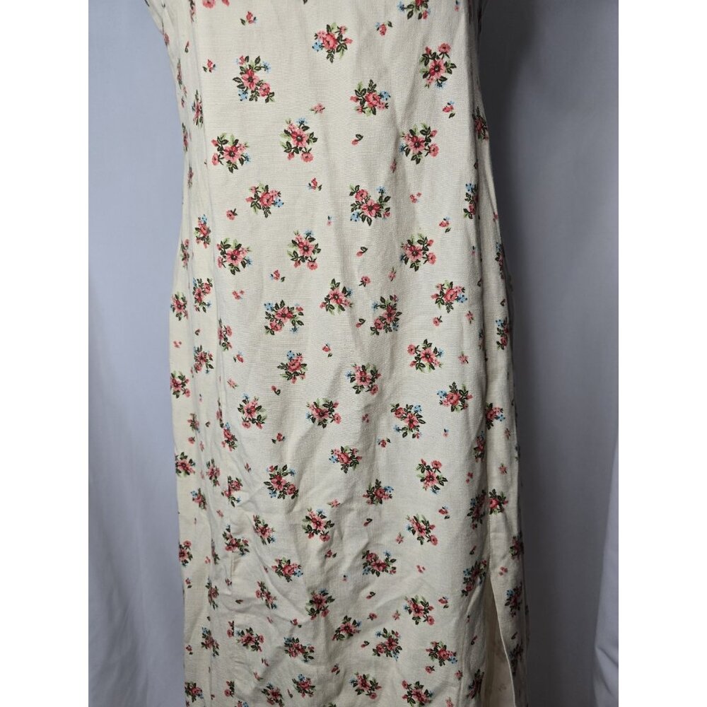 Zara Strapped Cream Linen Blend Floral Long Length Dress Size LARGE - Picture 12 of 13